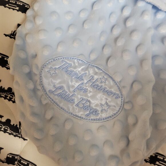 Blue Minky Thank Heaven for little boys wrap swaddle blanket - Picture 2 of 2